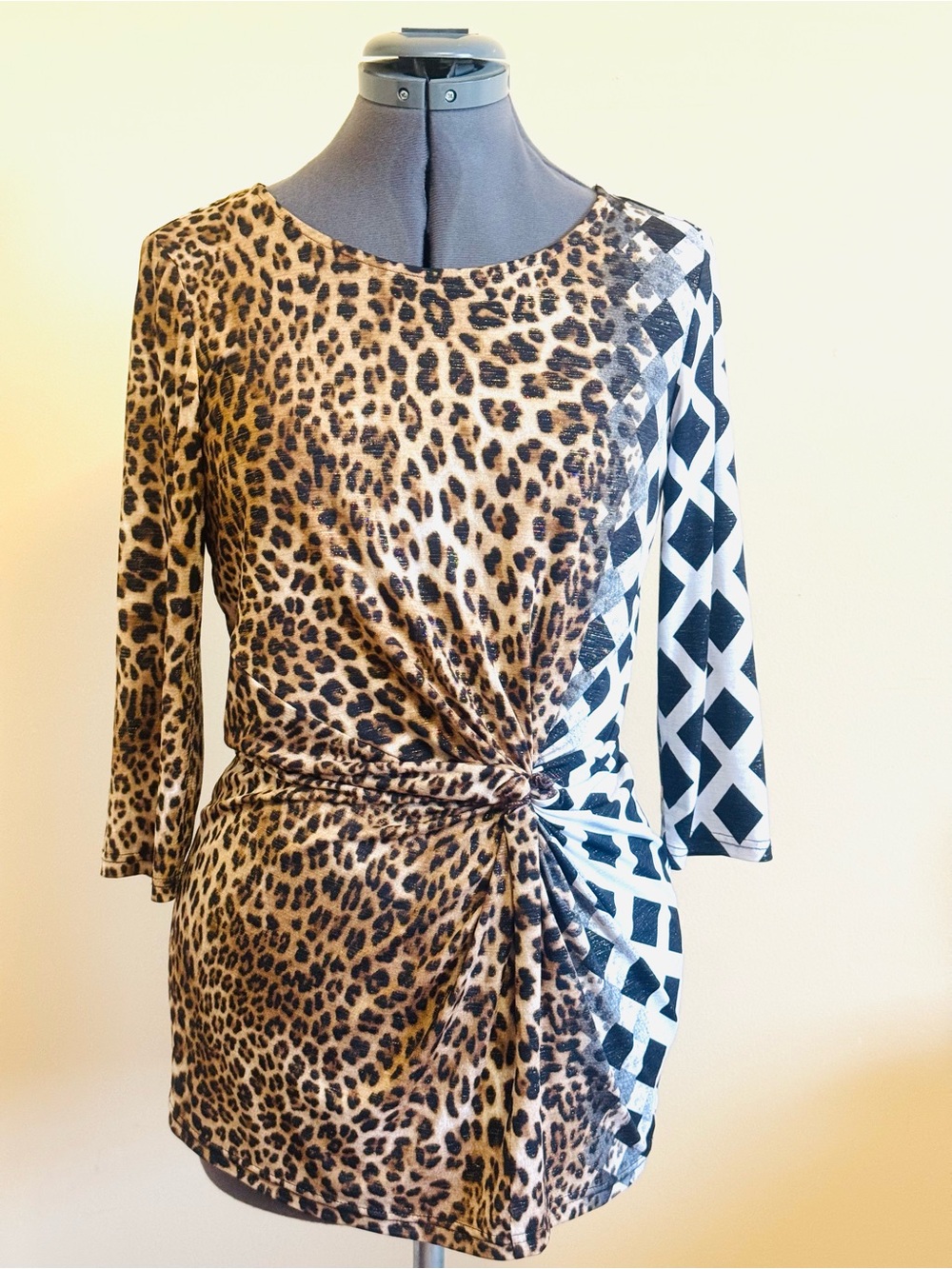 Mixed Print Leopard & Geometric Twist-Front Tunic - Made in Canada 🇨🇦